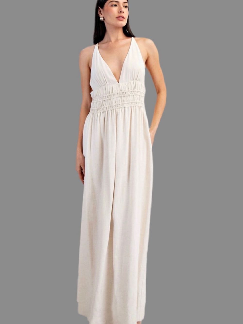Ecru Linen Maxi Dress